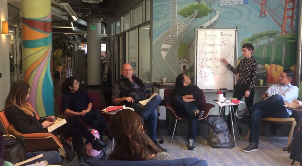 Design Thinking workshop at Impact Hub San Francisco with Jim Rettew (center) for the Google Impact Challenge Winners, November 2016
