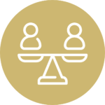 Icon of a balancing scale, on each side is the icon of a person