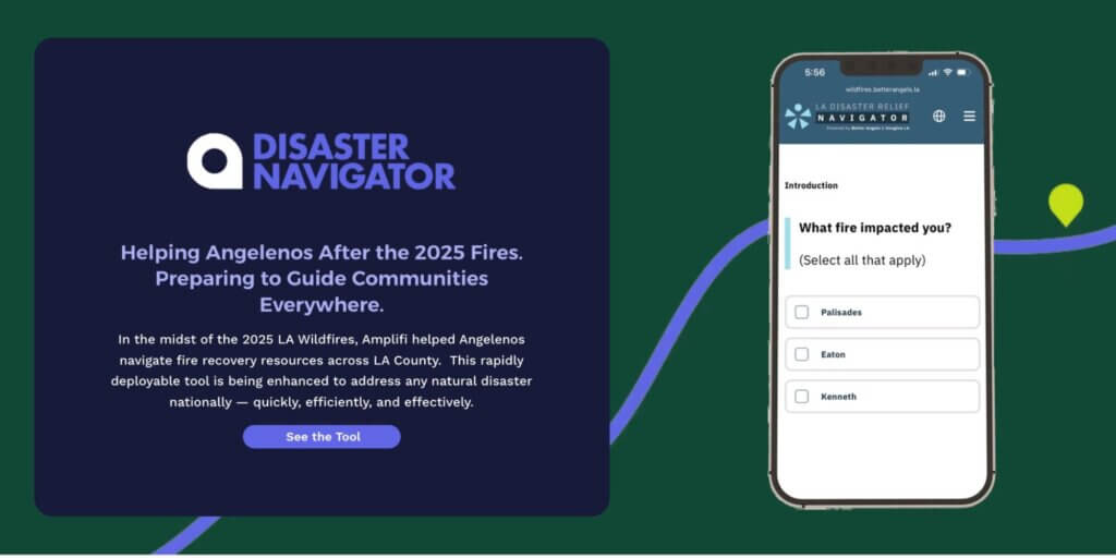 Screenshot of Amplifi's webpage on the Disaster Navigator